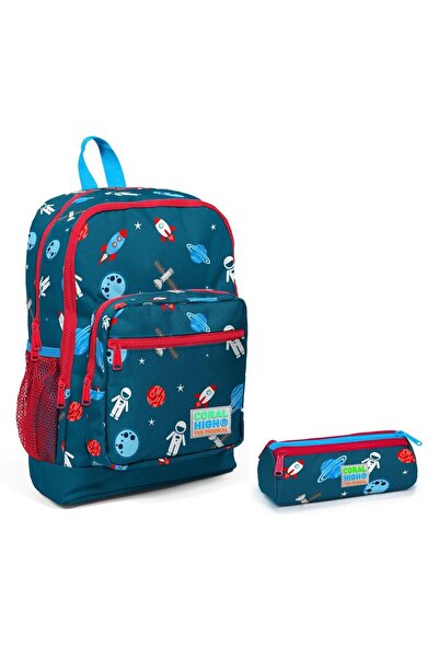 Coral High Рюкзак і пенал для хлопчика з принтом космонавта - синій/червоний