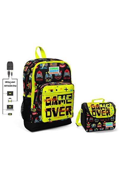 Coral High Набір шкільного рюкзака та сумки для ланчу з написом «Game Over» —...