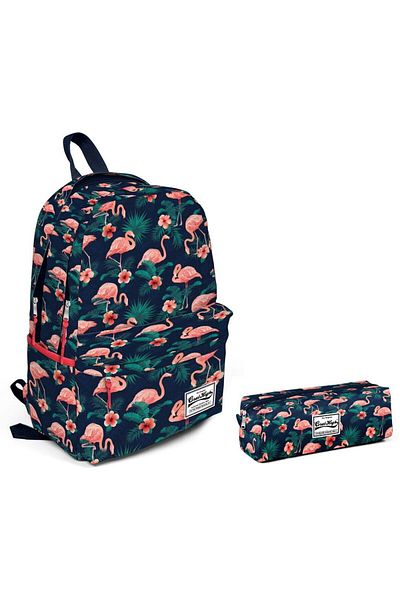 Yaygan Çanta Set de genți de școală pentru fete Coral High Green Pink Flamingos