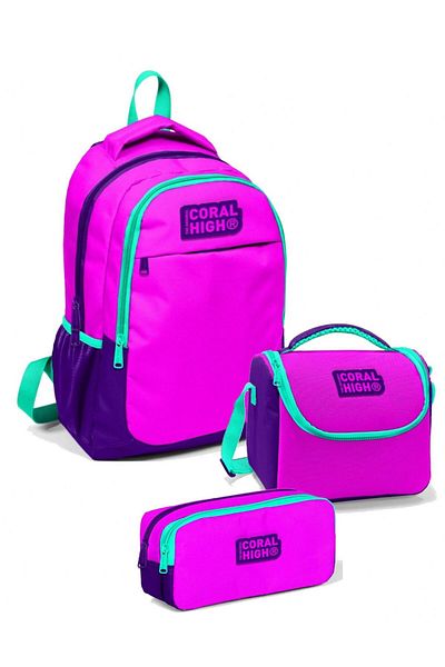Coral High Primary School Bag Set Pink Purple Girl's School Bag Set