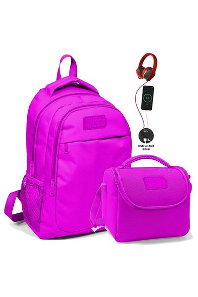 Coral High Set cutie de prânz și școală - roz închis pentru fete - cu priză USB