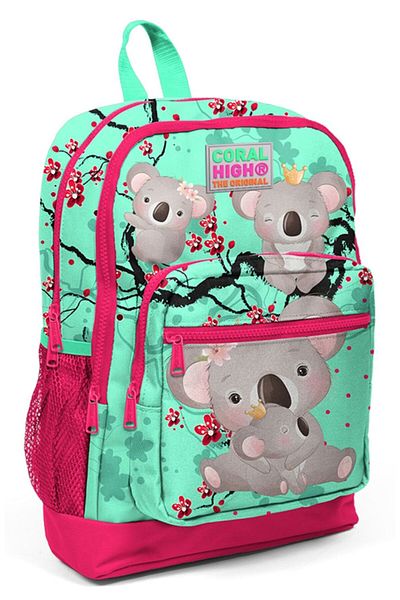 Coral High Rucsac pentru școală elementară și zi cu imprimeu Koala roșu-verde - Fată