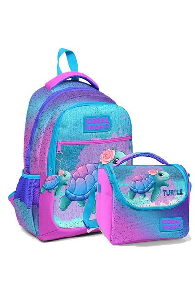 Coral High Set rucsac și geantă de prânz - țestoasă roz albastră pentru fete