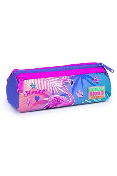 Coral High Μωβ Flamingo τυπωμένη τσάντα στυλό τριών διαμερισμάτων - κορίτσι