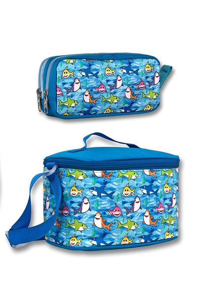 ÜMİT ÇANTA Set cutie de prânz izolată și suport pentru stilou pentru băieți Ümit Çanta - Blue Shark