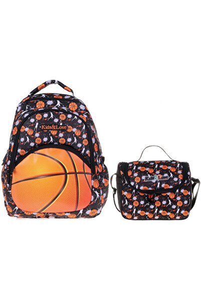 KAUKKO Kids&love Turuncu Basketbol Okul Çantası Ve Beslenme Çanta Seti - Erke...