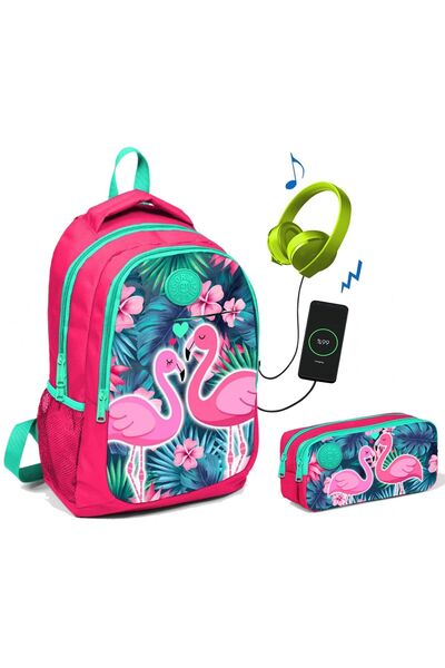 Yaygan Çanta Coral High Рожево-зелений набір шкільних рюкзаків з принтом флам...