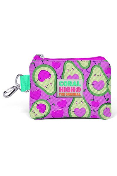 Coral High Pink Avocado Patterned Coin Purse - Girl