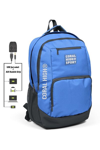 Coral High Rucsac Sport albastru-gri cu compartiment pentru laptop - Port USB