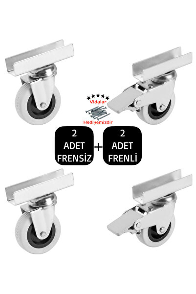 BlackBird Home Döner U Tablalı 50'lik Çift Bilyalı Masa Dolap Sehpa Raf Mobilya Tekeri 2 Adet Frenli-2 Adet Frensiz