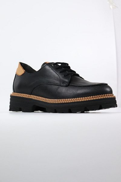 Mammamia - 3850 Black Genuine Leather Lace-Up Women's Oxford Shoes