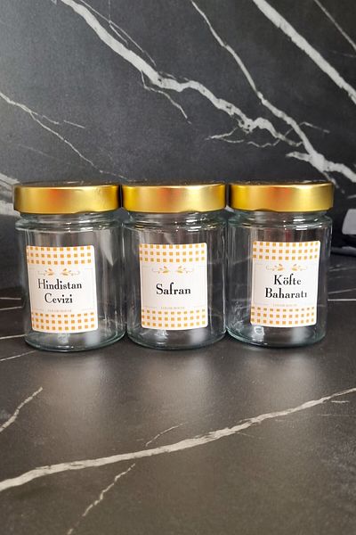color house Spice Jar Glass 350 Cc (ROUND) 16 Pieces Gold Metal Lids (EXCLUDING STANDS)