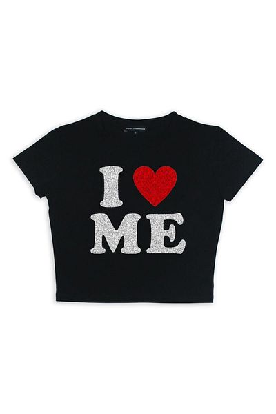 Touz Eyl I Love Me Printed Black Crop