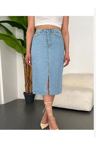 LAMİRAMOOD Fusta Midi Denim Fâșie Flexibilă Fusta Denim Mărime întreagă