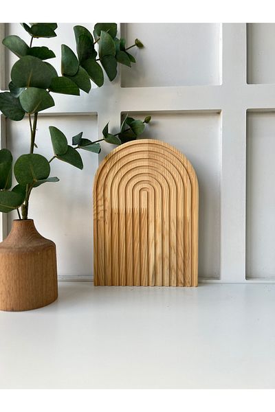 Mottogo Boho Wooden Carved Half Rainbow Decorative Presentation Tray| Presentation Holder Light Color 25x18cm
