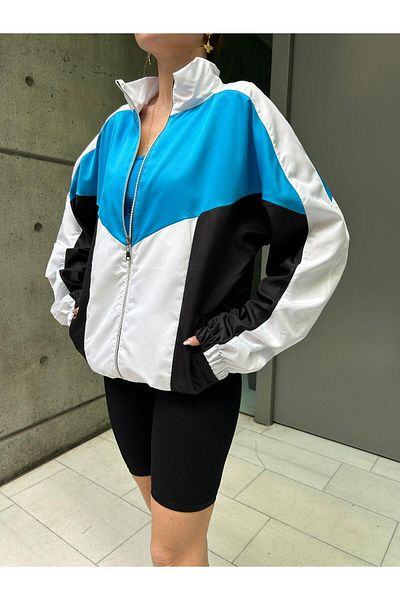 Toum dompuleri fashion Vintage Blue Baggy Parachute Fabric College Jacket Anthracite Tracksuit
