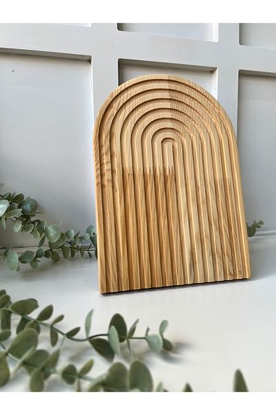 Mottogo Boho Wooden Carved Half Rainbow Decorative Presentation Tray| Presentation Holder Light Color 25x18cm