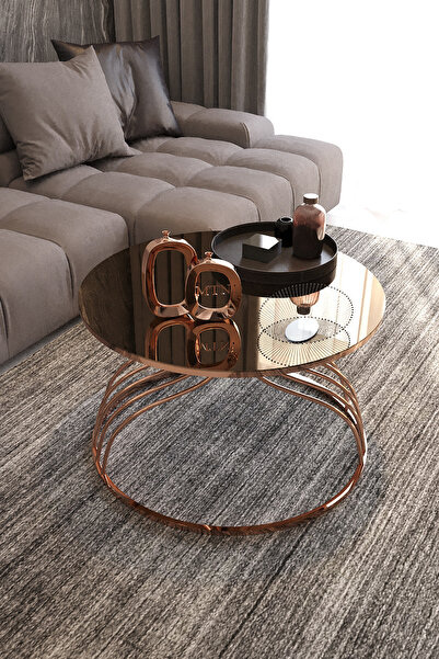 Nies Aksesuar Kuğu Orta Sehpa Bakır Ayak Bronz Ayna