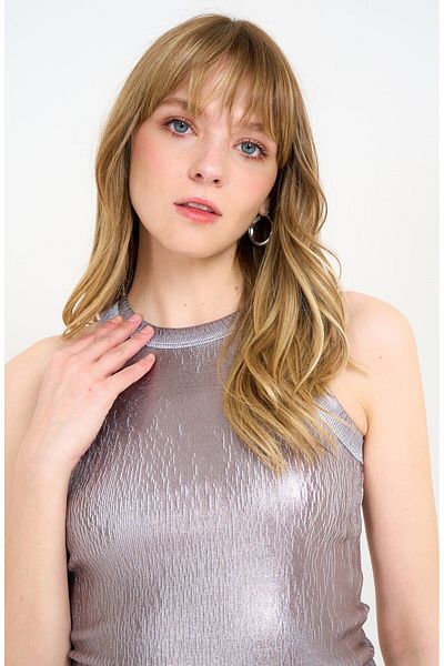 Laluvia Grau-Silber-Rosa Neckholder-Tanktop mit Rundhalsausschnitt und Metallic-Effekt