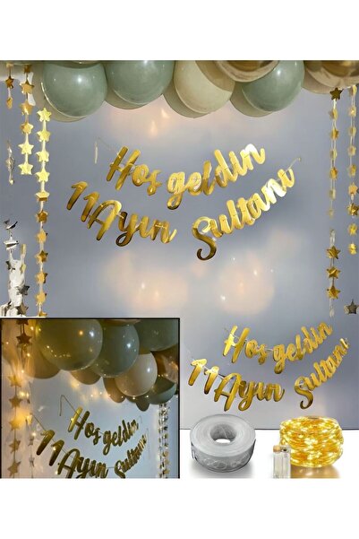 Happyland Hoşgeldin 11 Ayın Sultanı Gold Yazı Ledli Zincir Balon Seti Dekor Y...