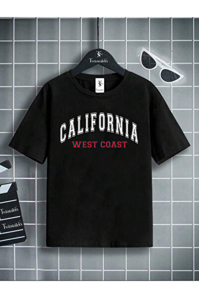 twins tailors تي شيرت/تي شيرت أسود مطبوع للجنسين من كاليفورنيا