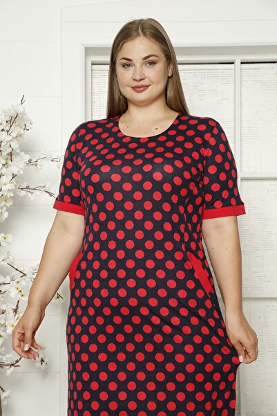 İntensive Βαμβακερό φόρεμα πουά με ριμπ κοντό μανίκι Modal Plus Size