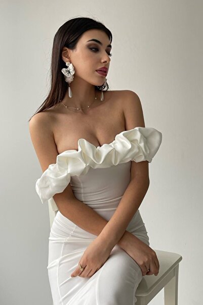 lovebox Dámské bílé večerní šaty Midi Pencil s límečkem a rozparkem 219