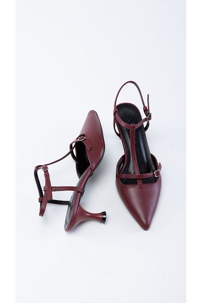 NACHA DREW Claret Red Ankle-Tied Open Back Heeled Shoes