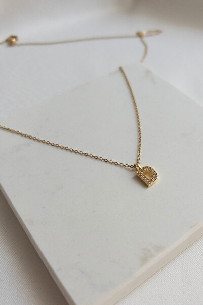 Karflake Çelik Zarif Kolye ve Altın Kaplama Zirkon Taş İşlemeli Harfli Kadın Çelik Kolye