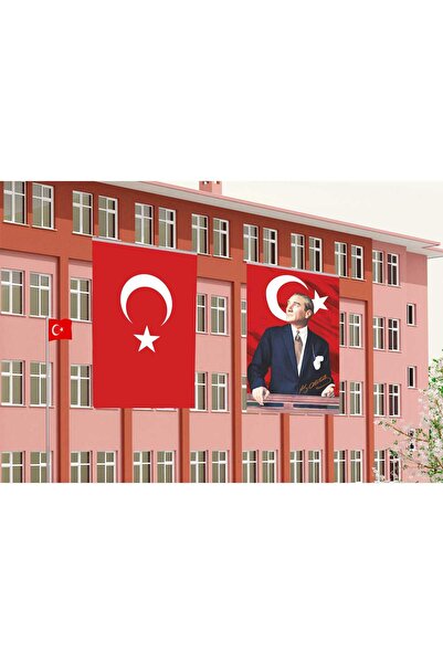 Özel Flama Bayrak TÜRK BAYRAĞI VE ATATÜRK POSTERİ 2li SET DIŞ CEPHE İÇİN 300X...