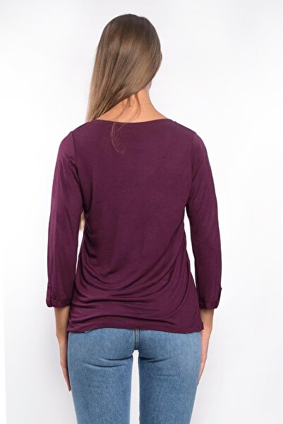 Miss Murem Buttoned Sleeve Melted Blouse-purple