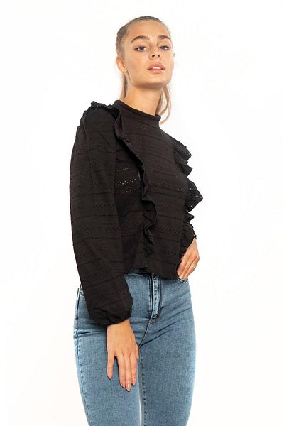 Miss Murem Stand Collar Patterned Blouse-black