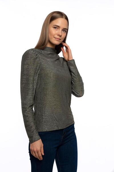 Miss Murem Glittery Watermelon Sleeve Blouse-silvery Green