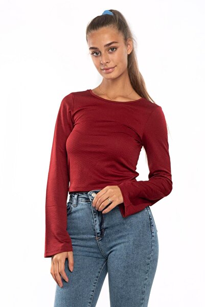 Miss Murem Open Back Balloon Sleeve Blouse-burgundy