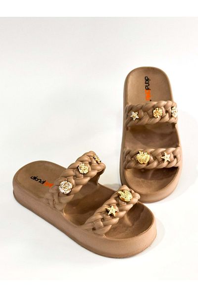 Akınal Bella Akınalbella Mink Daily Traveling Eva Slippers με δύο αξεσουάρ ζώνης - Mink - 36