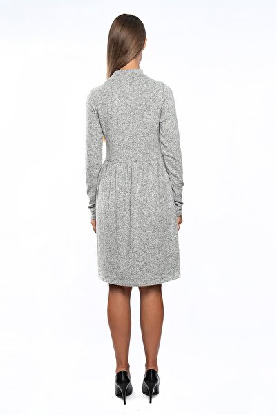Miss Murem Stand Collar Crushed Dress-crushed Gray