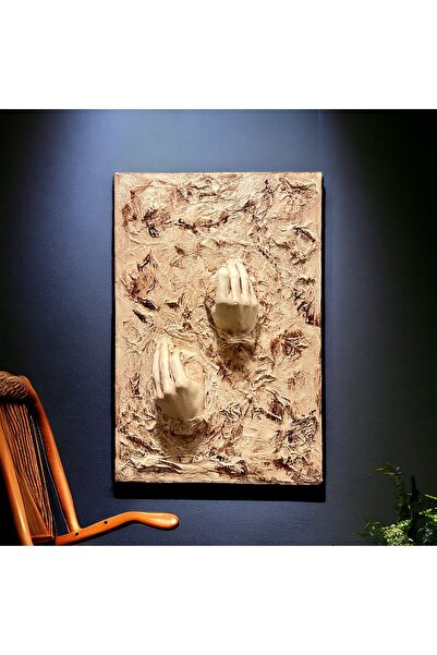 Mes Reves 3D Beyaz El Heykel Dekorlu Tuval üzerine Akrilik Tablo, Heykel Duva...