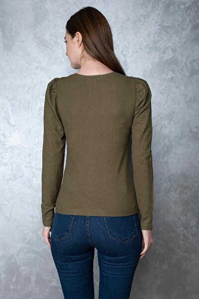 Miss Murem Watermelon Sleeve Seersucker Blouse-khaki Green