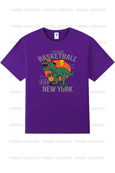 twins tailors Njujork Dinosaur Unisex Ljubičasta Dječja Majica/ T-shirt