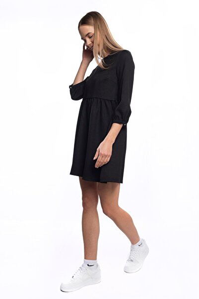 Miss Murem Drop Button Long Sleeve Dress-black