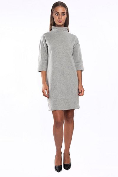Miss Murem Stand Collar Long Sleeve Dress-grey