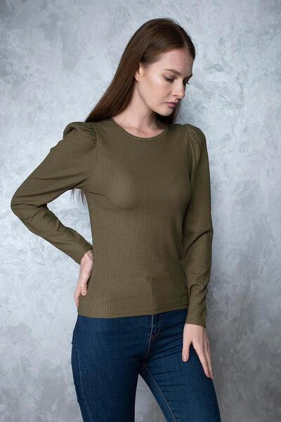 Miss Murem Watermelon Sleeve Seersucker Blouse-khaki Green