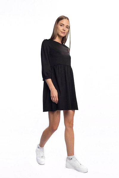 Miss Murem Drop Button Long Sleeve Dress-black