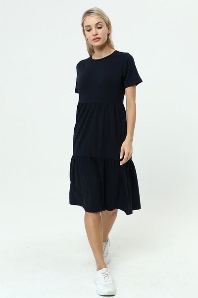 Miss Murem Long Dress with Skirt Stitching - dark blue