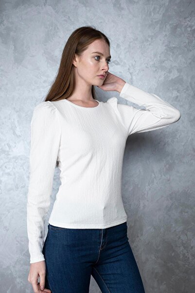 Miss Murem Watermelon Sleeve Seersucker Blouse-white