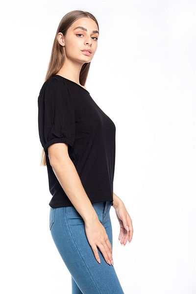 Miss Murem Watermelon Sleeve Corded Blouse-black