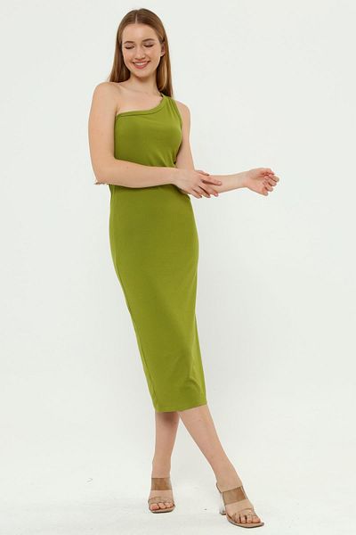 Miss Murem One Shoulder Ribbed Dress-green