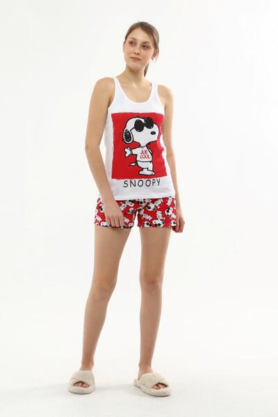 Miss Murem Snoopy Baskı Şort Takım-kırmızı