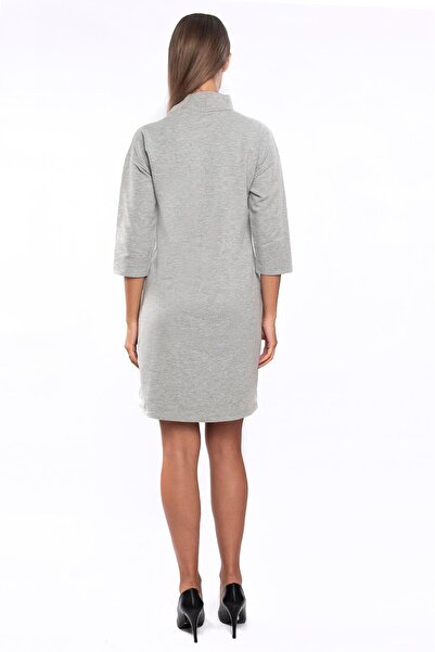 Miss Murem Stand Collar Long Sleeve Dress-grey