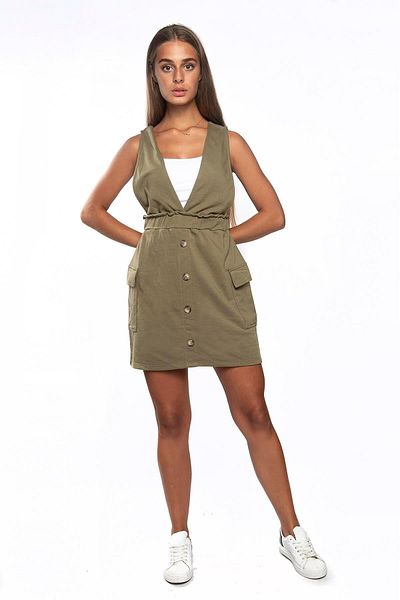 Miss Murem Buttoned Double Pocket Dress-khaki Green